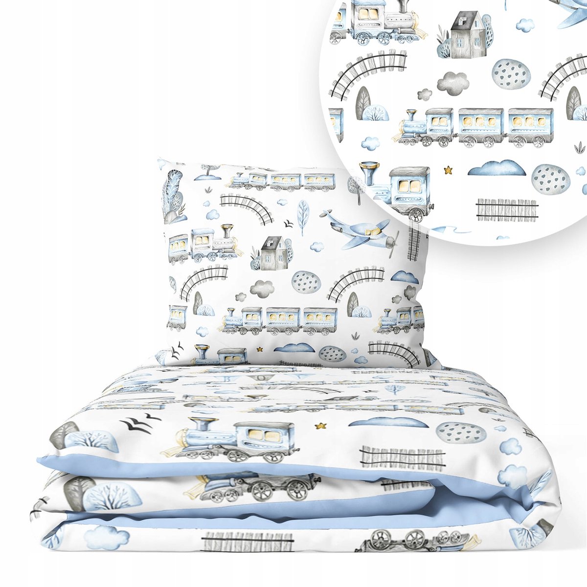 Kinderbeddengoed 2-delig 135x100cm Blauw Trein