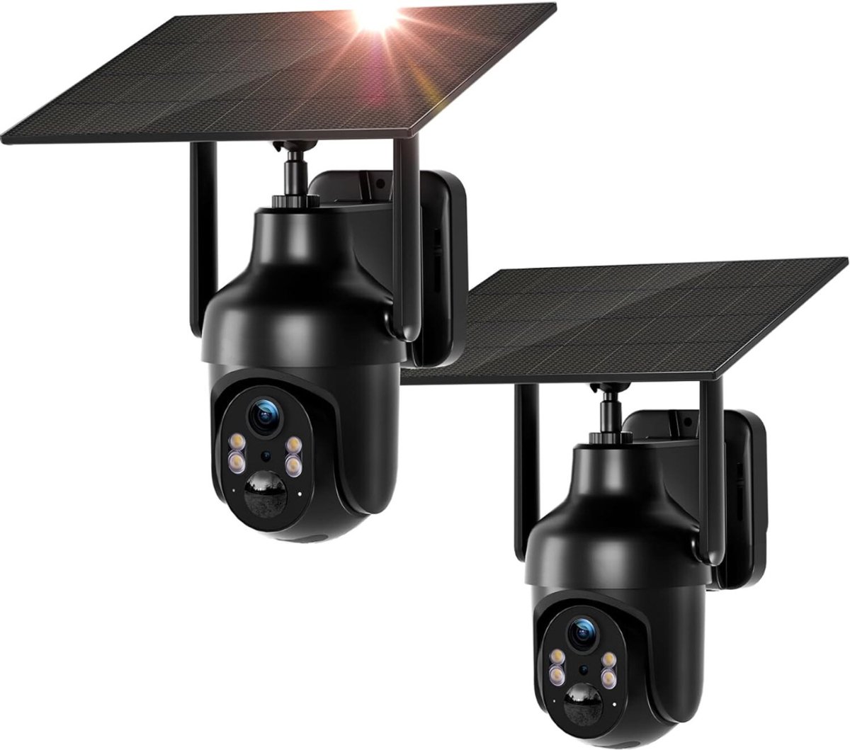VIN® Camerabewaking Draadloos - Beveiligingscamera voor buiten Op zonne-energie – Camerabewaking - Dubbele Draadloze beveiligingscamera – Buiten Camera met nachtzicht - Bewakingscamera voor buiten - 2 Pack - Zwart