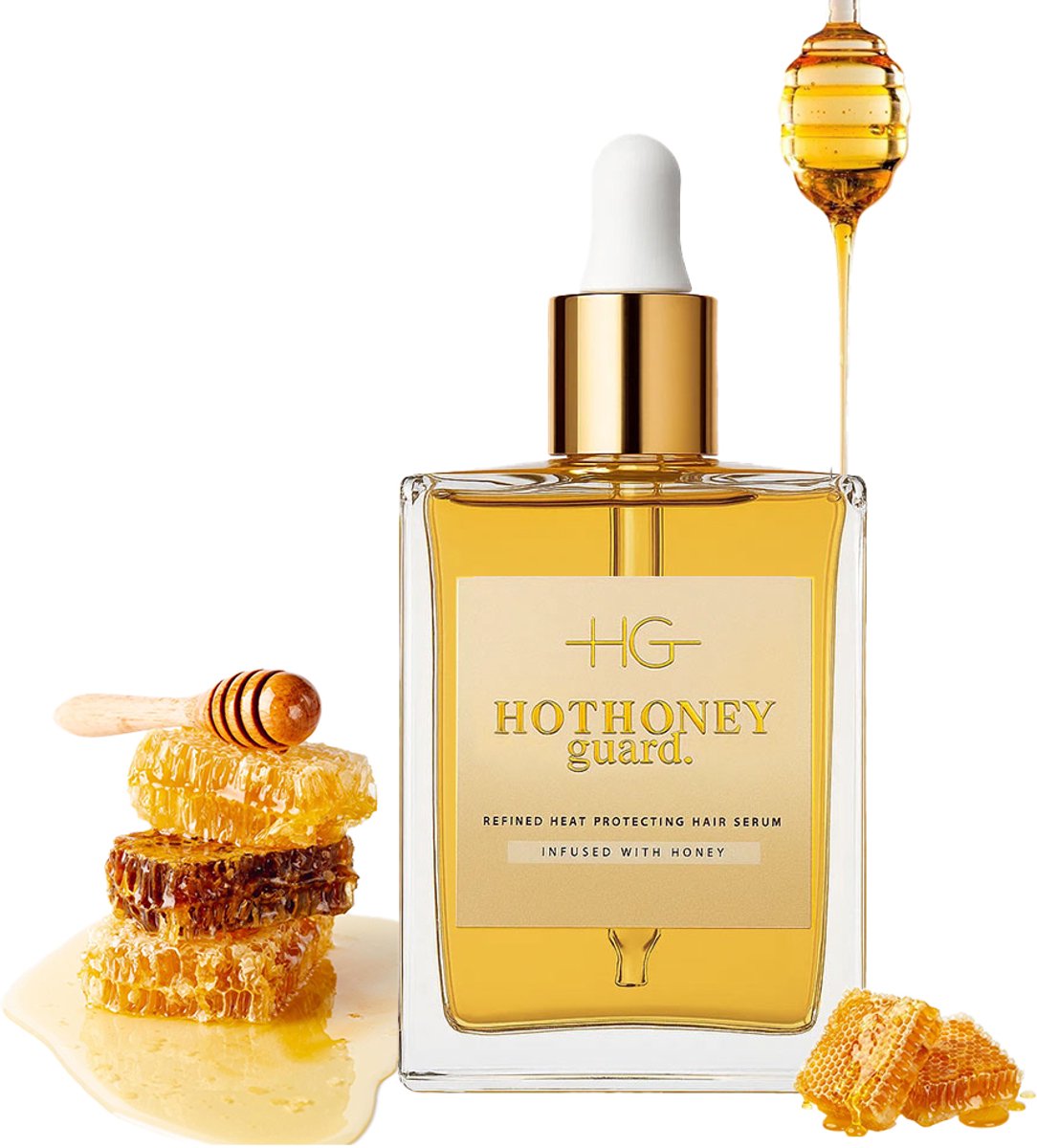 HG Aesthetics Haarserum - HotHoney Haar serum – Hittebescherming tot 250°C – Anti-Pluis & Glans Serum met Honing & Botanische Oliën – Zonder Siliconen – Lichtgewicht Haarverzorging – 50ml - cadeautje vrouw