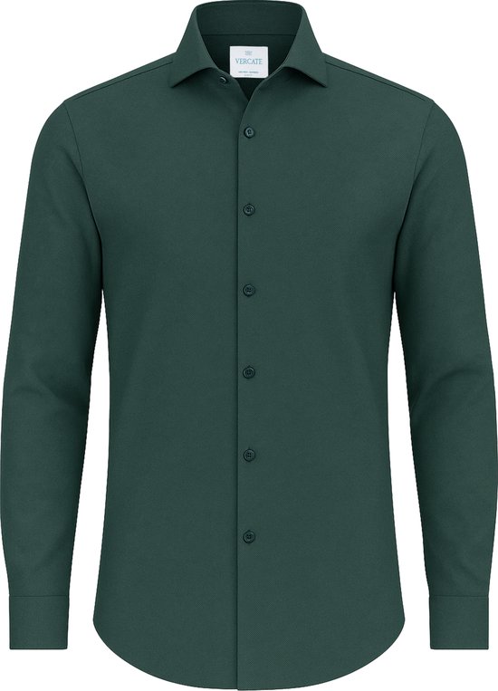 Chemise Vercate - Infroissable et sans repassage - Verte - Coupe ajustée - Katoen Bamboe - Manches longues - Homme - Taille 37/ S