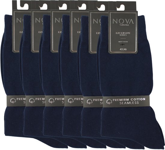 Collection Nova - Chaussettes Bleu Marine - 6 paires - Exclusivité - Katoen - Chaussettes Homme - Chaussettes - Bas - Taille 39-42 - Sans couture