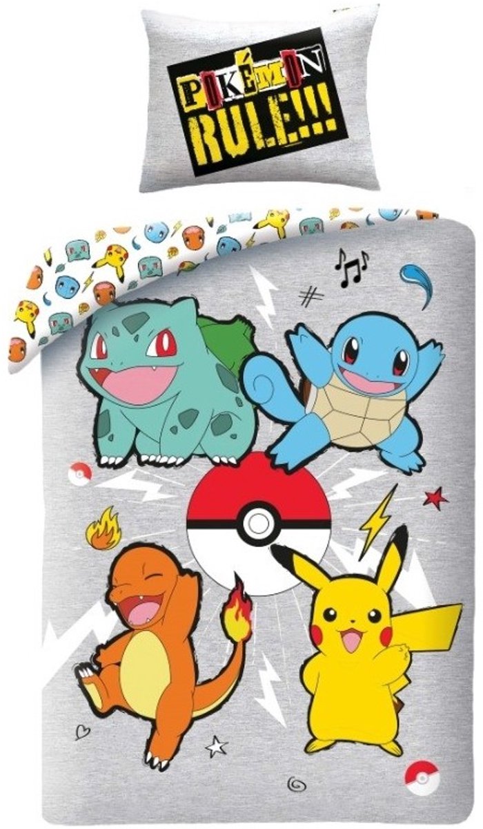 Pokemon - Dekbedovertrek - Eenpersoon - 140x200Cm - Kussensloop 65x65Cm.