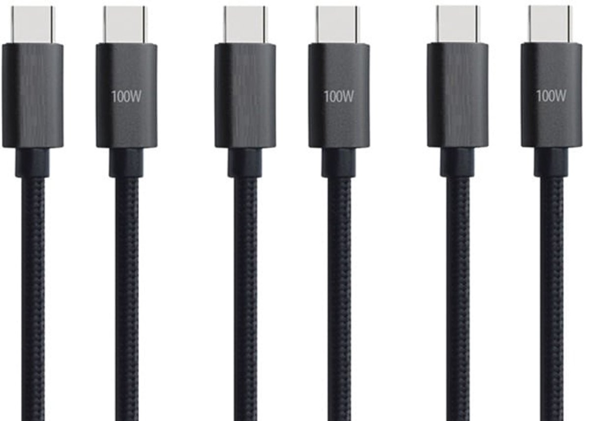 3 stuks OneOne 2,0m oplaadkabel. Sterke USB C naar C kabel. Stevig laadkabel snoer