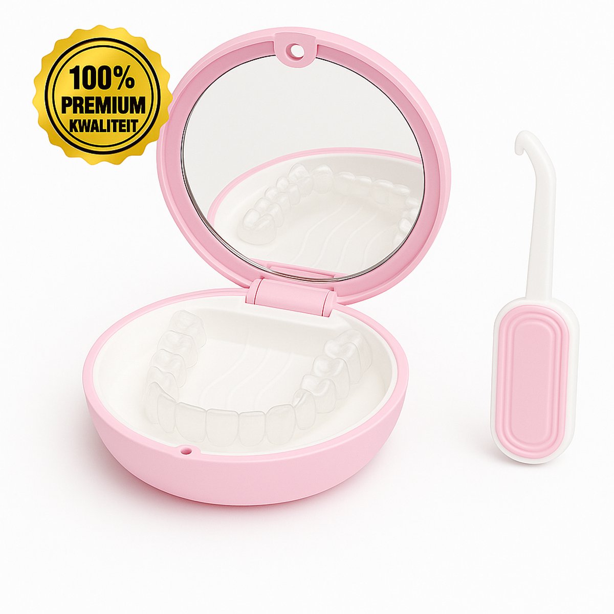 Aligner Case met Remover – Premium Roze Doosje / Bakje voor Invisalign, Retainers & Nachtbeugels – Met Spiegel & Sterke Magneetsluiting