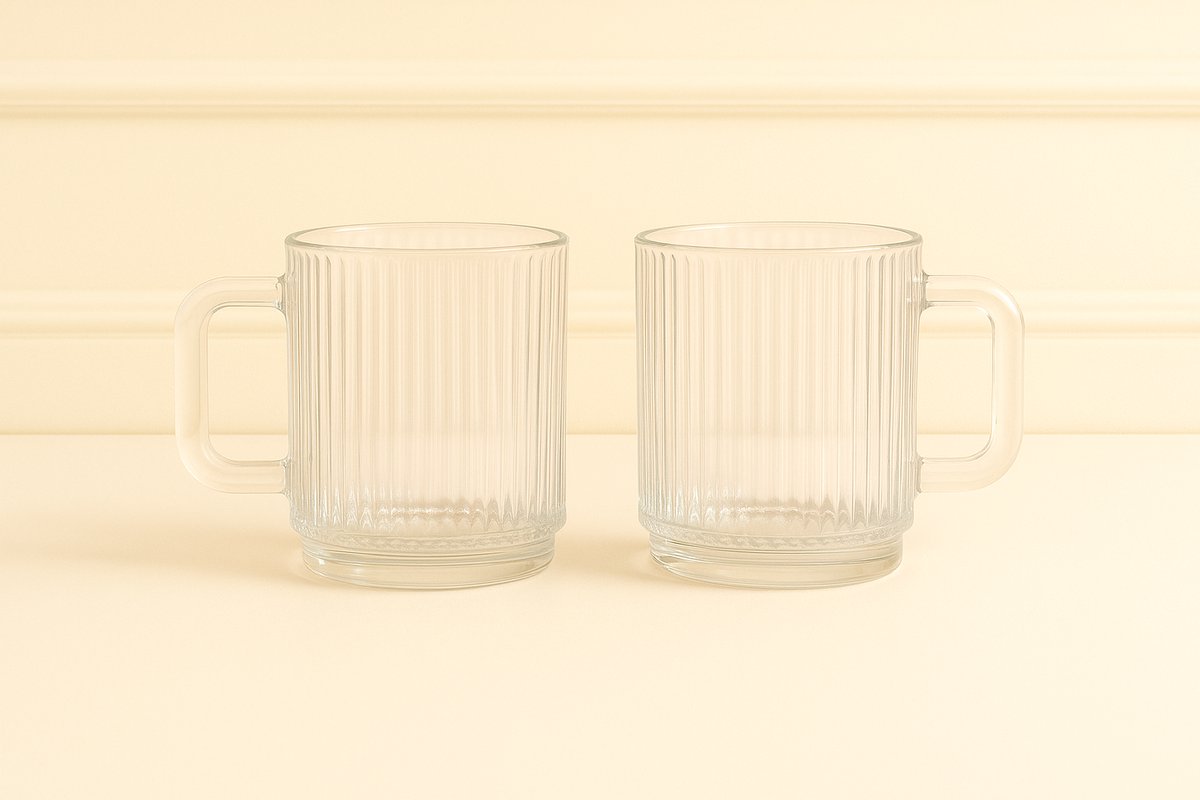 Mevaz 6-delige glazen set – drinkglazen, waterglazen, theeglazen – 360 ml – modern geribbeld design
