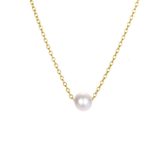 Collier minimaliste en perles 42+6 cm – Acier inoxydable doré – Perles d'imitation – Résistant à Water et à la transpiration – Chaîne de maillons avec pendentif – La Bijouterie Salon