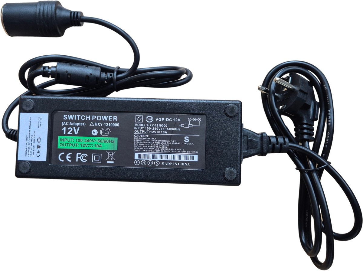 THINGS-TO-BUY – Omvormer 220V naar 12V – 10A – 120W – Compact – Voor zwaardere 12V apparaten