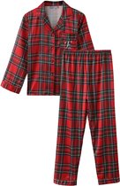 Emilie collection - pyjama - pyjamaset lang - geruit - rood - satijn - M