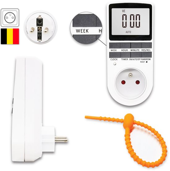 Colorful Sun® Minuterie - Belgique - Anglais/Anglais - Prise avec minuterie - 1 pièce - Minuterie - Pour l'intérieur - Minuteries - Minuterie hebdomadaire - Carrée - Analogique - Programme journalier - Minuterie avec sécurité enfants