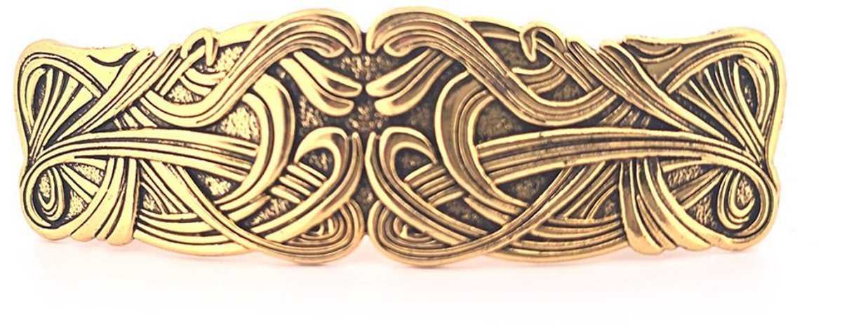 Haarspeld dames - antiek goudkleurig - keltische knoop - vintage - viking stijl - rechthoekig - krullen - barrette clip - metaal