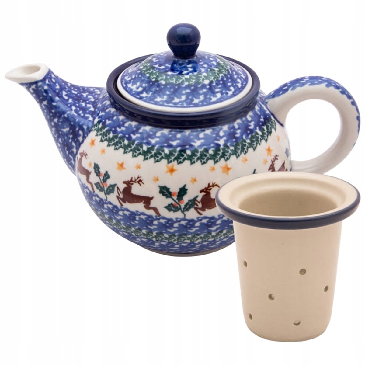 Merkloos Theepot met Zeef, 800 ml, Handgemaakt, Kerstdecoratie