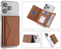 Pasjeshouder Portemonnee - Geschikt voor iPhone 12/13/14/15/16/17 (Mini/Pro/Max/Plus/Air) – Opvouwbare leren kaartsleuven - Geschikt voor MagSafe Hoesjes - Bruin
