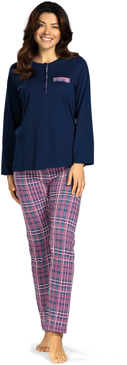 Comtessa Dames pyjama - 100% katoen - blauw roze blauw, roze
