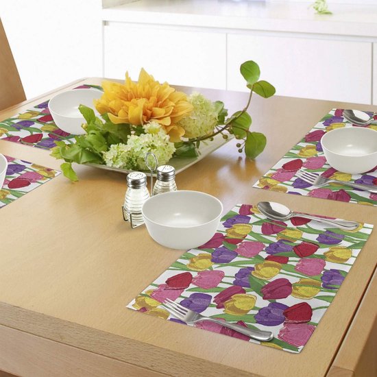 Set de 4 sets de table à manger New Bed Tulip à motifs floraux répétés, tissu lavable avec envers antidérapant