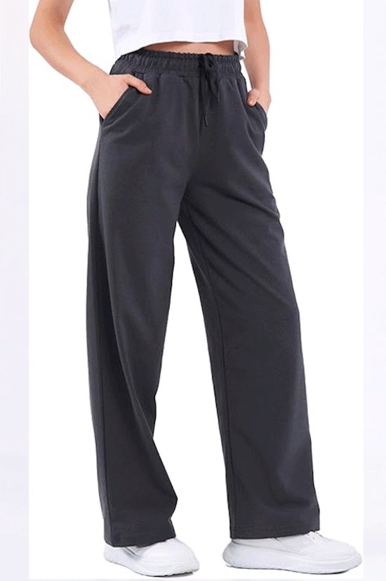 COMEOR - Pantalon de jogging femme - pantalon de survêtement long en coton - pantalon de survêtement ample avec taille élastique et jambes droites - Grijs foncé - S