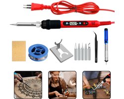Elektrische LCD Digitale Soldeerbout - 80W Elektrische Soldeerbout met LCD Scherm - Instelbare Temperatuur en 13-in-1 Soldeerset voor Reparaties, Pyrografie en Houtbrandkunst