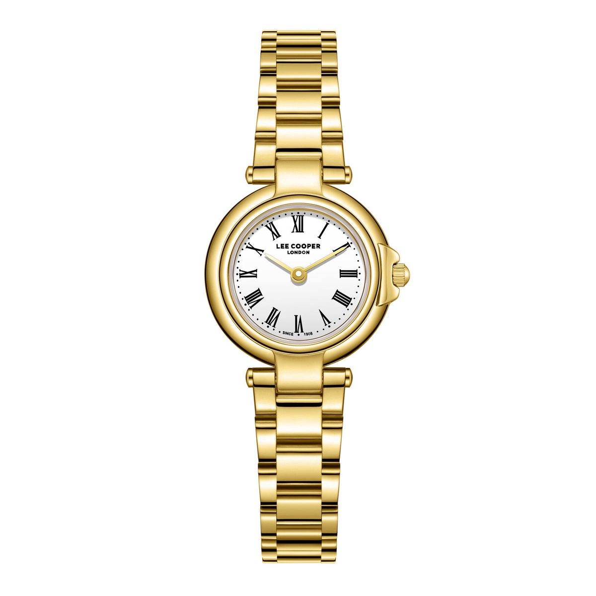 Lee Cooper LC08206.130 - Horloge - Polshorloge - Analoog - Dames - Vrouwen - Stalen band - Metaal - Rond - Stippen - Romeinse cijfers - Goudkleurig - Wit - Zwart