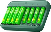 GP Charge&Save Batterijlader AA/AAA - Snellader USB-C 8-slot, individuele laadsleuven - Batterij oplader met LED-indicator, Veiligheidsfuncties – Inclusief 4x AA 1300mAh & 4x AAA 650mAh oplaadbare batterijen