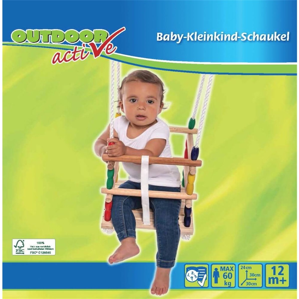 Vedes houten baby schommel outdoor - 30x30cm - weerbestendig speelgoed.