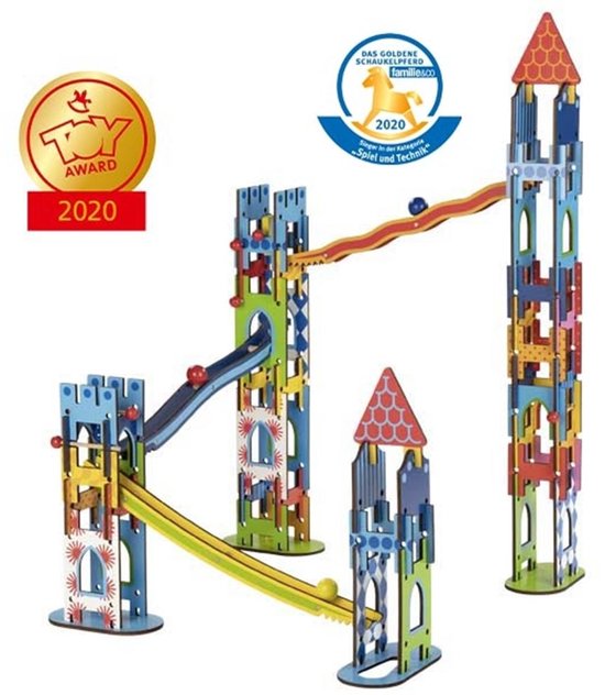 Goki knikkerbaan ridderkasteel kleurrijk speelgoed voor kinderen.