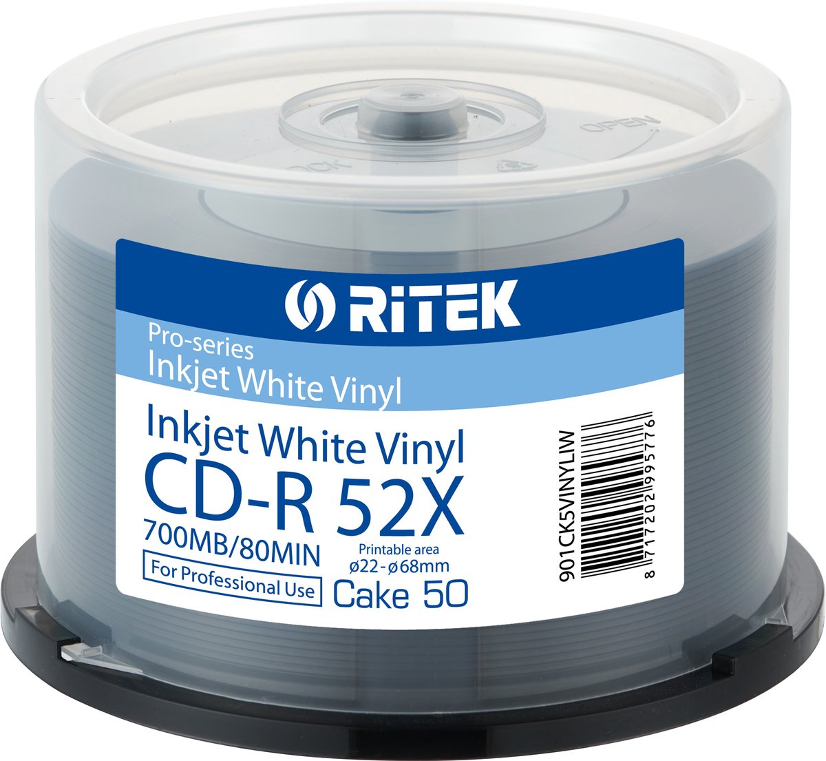 Ritek Vinyl Black CD-R 700MB (80 minuten) 52X Inktjet, Cake 50