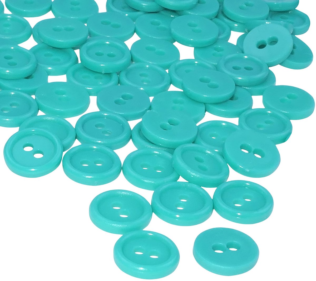 Set van 100 lichtgroene kunststof ronde knopen met 2 gaten en een diameter van 11,5 mm, ideaal voor naaiprojecten en kledingdecoratie