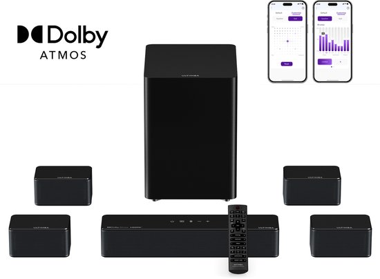 ULTIMEA Poseidon D80 Boom 7.1 Sound bar voor tv met Dolby Atmos Soundbar, Draadloze Subwoofer & 4 Surround Speakers - ULTIMEA - €269,99