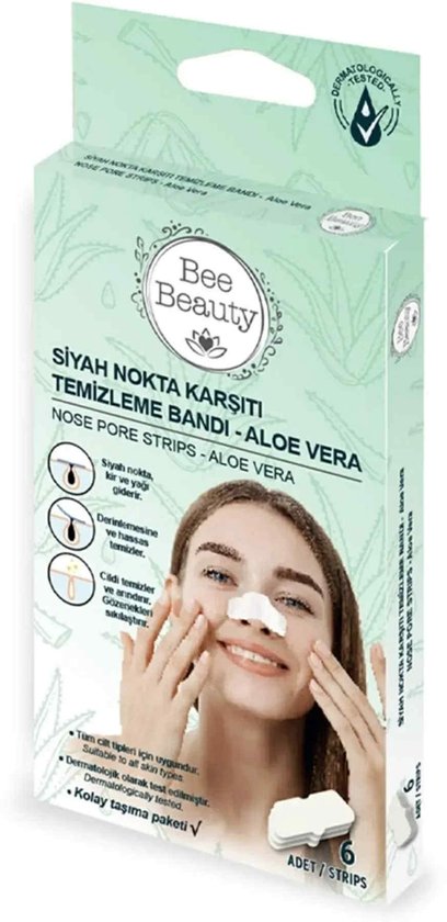 Bee Beauty Nose Pore Strips Aloe Vera (3 stuks) - Mee-eterstrips 6-pack - Blackhead Strips / Anti-zwarte vlekken ontworpen om mee-eters - olie & vuil verwijderen - Reinigt diep en zacht - Verkleint de poriën - Dermatologisch getest - Alle huidtypen