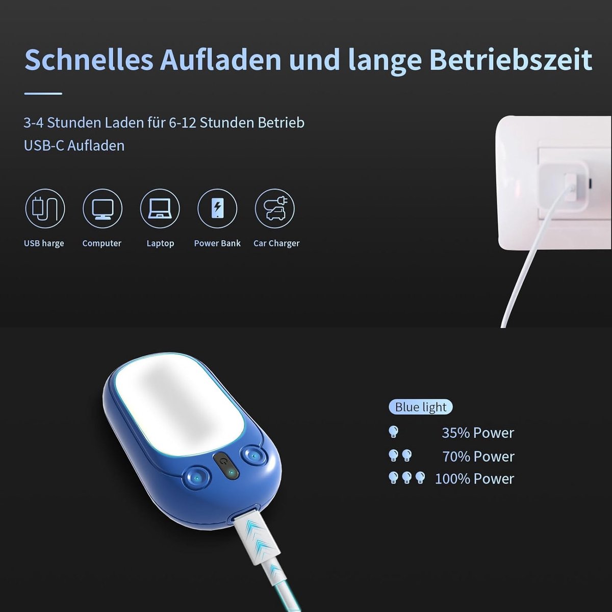 Elektrische Handwarmers Oplaadbaar - Set van 2 - 4 Warmtestanden - 6000 mAh - Magnetisch - Perfect voor Buiten & Camping — cadeau in Sport & Outdoor - foto 5