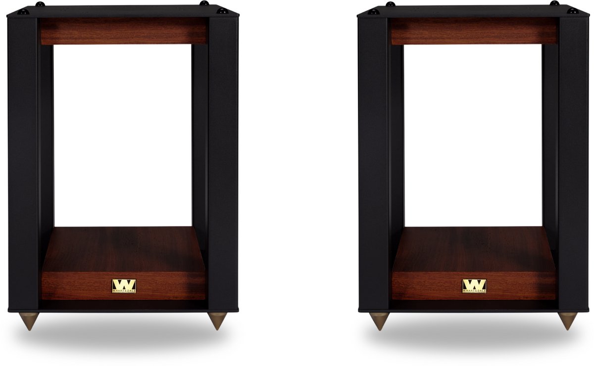 Wharfedale Linton Speaker Stands – Houtafwerking – Spike-voetjes – Opbergruimte voor LP-platen – Mahogany
