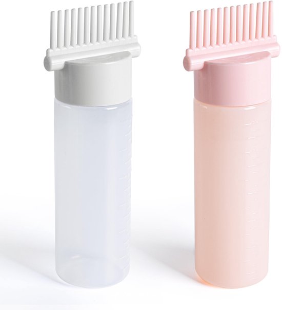 2-pack haarverfkwastflessen, haarolie-applicatorflessen voor vrouwen Professionele haarverfstylingtools Wortelkam 180 ml met gradatie wit en roze
