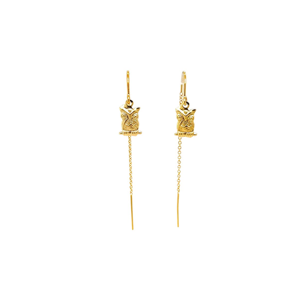 Pat's Jewels Oorbellen - Oorbellen Dames - Doortrek Oorbellen - Minimalistische Oorbellen - Goud - Uil hanger