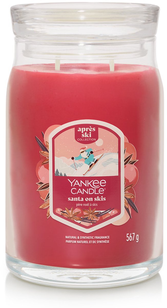 Yankee Candle Santa on Skis Large Jar Geurkaars - 90 branduren - twee lonten Rood