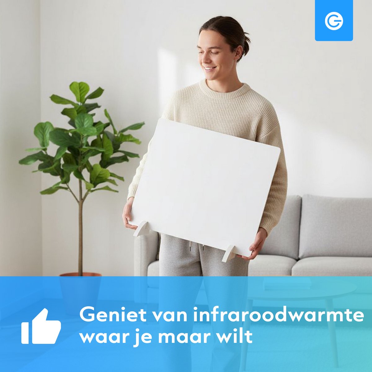 Infrarood Verwarmingspaneel 425W - Voordelig in Gebruik - Makkelijk Verplaatsbaar - 63,7 x 66,3 x 1,1 cm - Overschilderbaar - Elektrische kachel - Thermostaat - Staand - Heater - Bijverwarming - Wit - Silvergear – foto 8