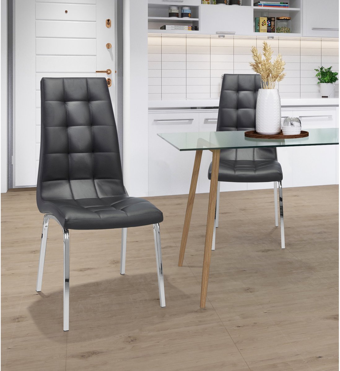 Lila-Eetkamerstoel - Set van 2 - Zwart PU