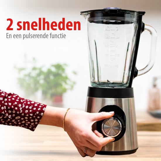 alpina Blender Smoothie 1.5L - Mixer 500W met Glazen Kan - Keukenmixer met 2 Snelheden en Pulserende Functie - Antislip Voetjes - Eenvoudig te Reinigen van Alpina — afbeelding 4