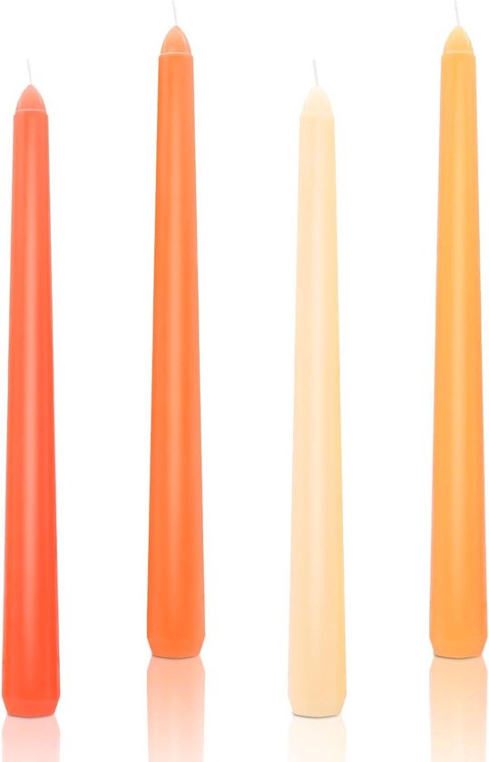 Thelau - Taps toelopende dinerkaarsen, 10 inch gradiënt kaarsstokjes voor speciale gelegenheden - set van 4 stuks in oranje tinten, perfect voor bruiloft, Halloween, Kerstmis, verjaardagsfeestje - geurloos en druppelvrij - brandtijd tot 7 uur