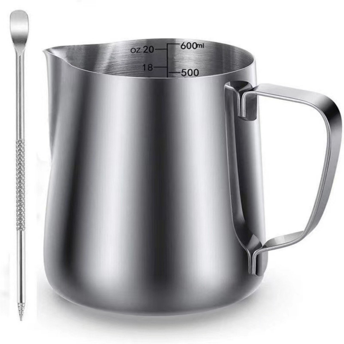 EXCITAT 350 ml melkopschuimkan - Lattebeker - Roestvrij staal - Draagbare melkopschuimkan - Met gegradueerde lijnen en latte art-pen - Geschikt voor espresso, melkschuim, koffie en latte art