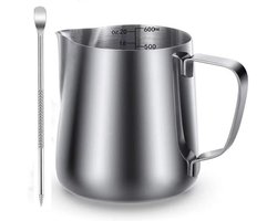 EXCITAT 350 ml melkopschuimkan - Lattebeker - Roestvrij staal - Draagbare melkopschuimkan - Met gegradueerde lijnen en latte art-pen - Geschikt voor espresso, melkschuim, koffie en latte art