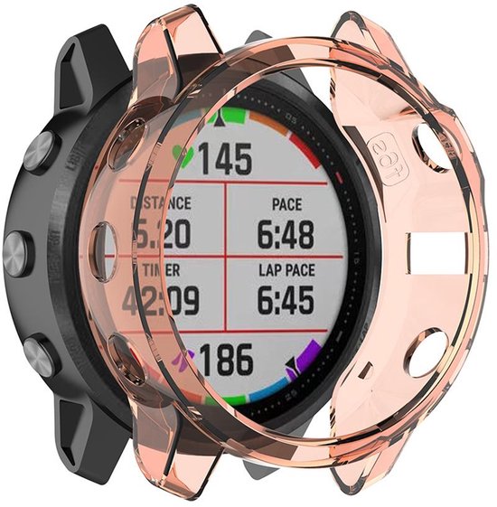 Oranje transparante TPU hoes om een smartwatch met een sportief display.
