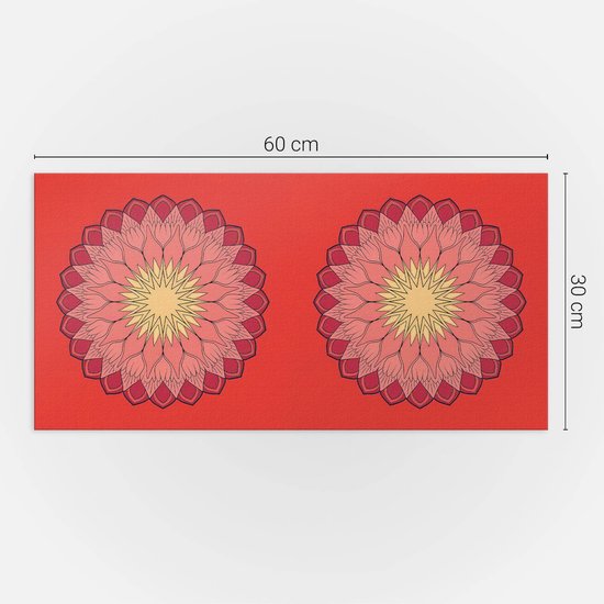 Wallfluent Vinyl Tegels - Bloemenmandalapatroon Zelfklevende PVC Tegels - 60 cm x 30 cm - Rood Vinyl Tegels - Verpakking van 6 stuks - Rechthoek PVC Tegels - Bloemen en Planten Plaktegels - Vinyl Vloer Tegels - Plaktegels Keuken en Badkamer