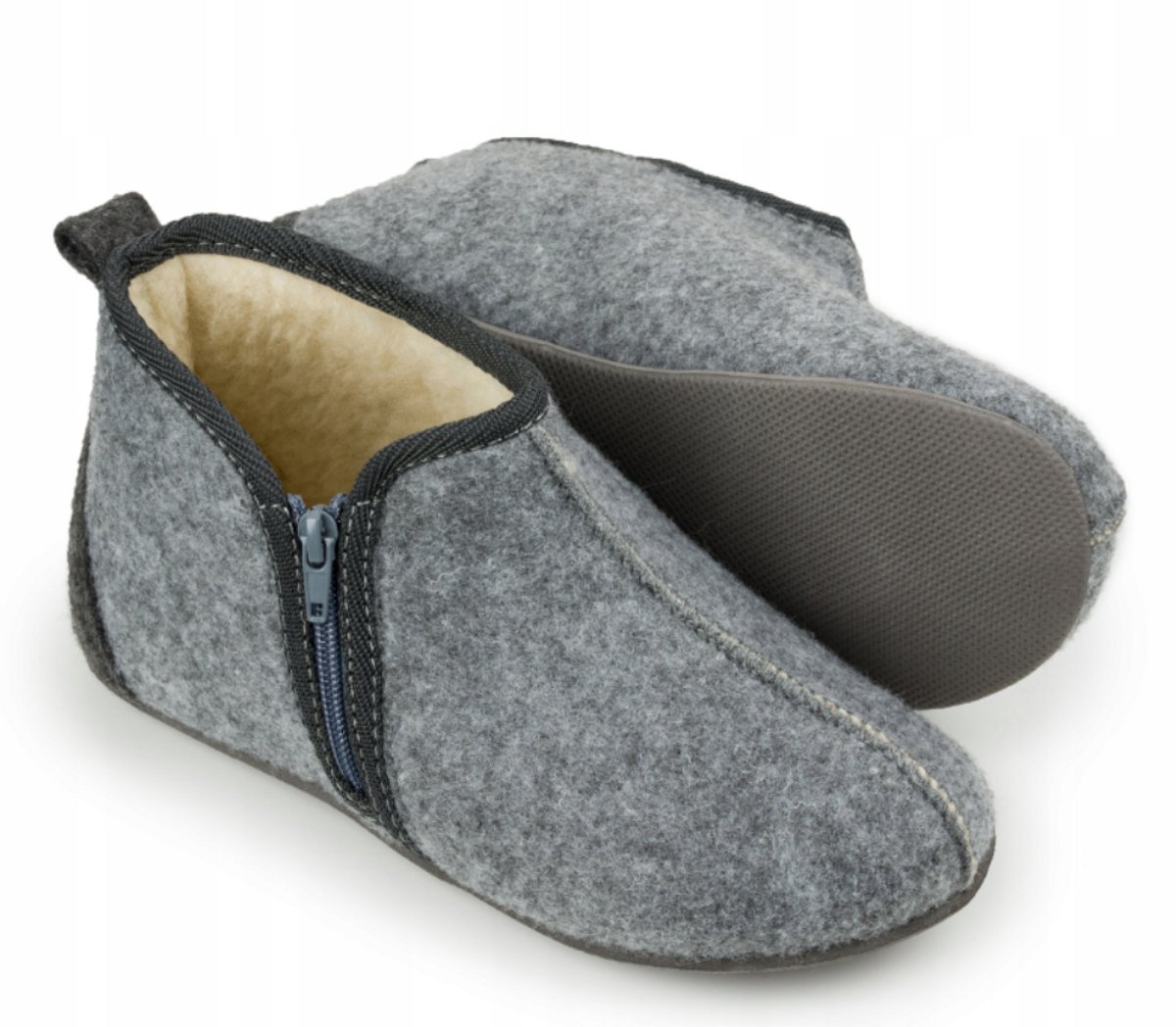 Wolvilten Pantoffels met Rits – Unisex – Warme Sloffen van Schapenwol – Rubberen Zool – Grijs – Maat 40