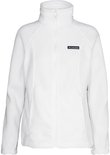 Witte Columbia fleece trui met rits en een donkerblauw Columbia logo op de linkerborst.