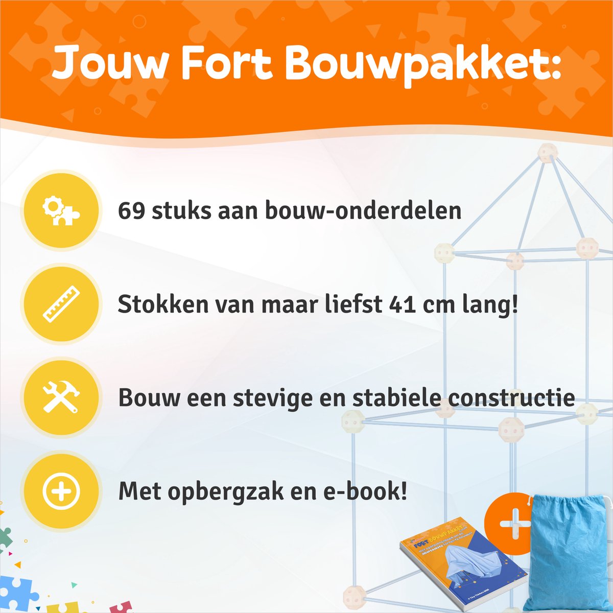 Bouwpakket fort voor kinderen: doe-het-zelf 3D-speelhuis en tent