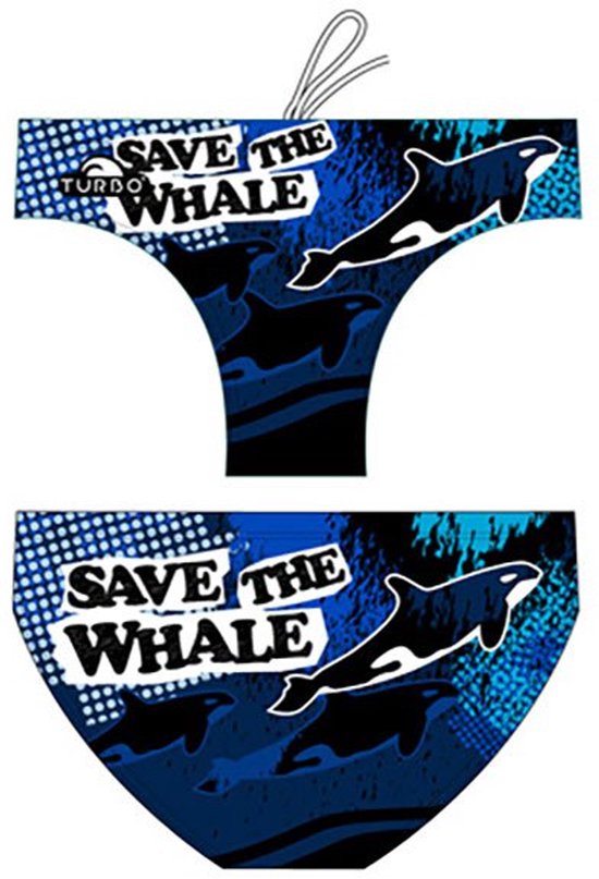 Slip de bain de water-polo Turbo Save The Whale Blauw pour garçon de 7 à 8 ans
