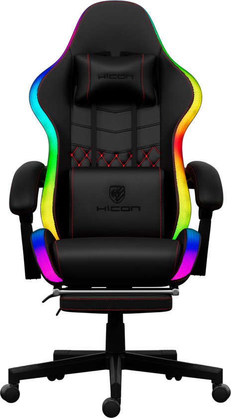 HICON Gamingstoel Vittoria Ergonomisch Zwart met LED - Gaming - €119,99