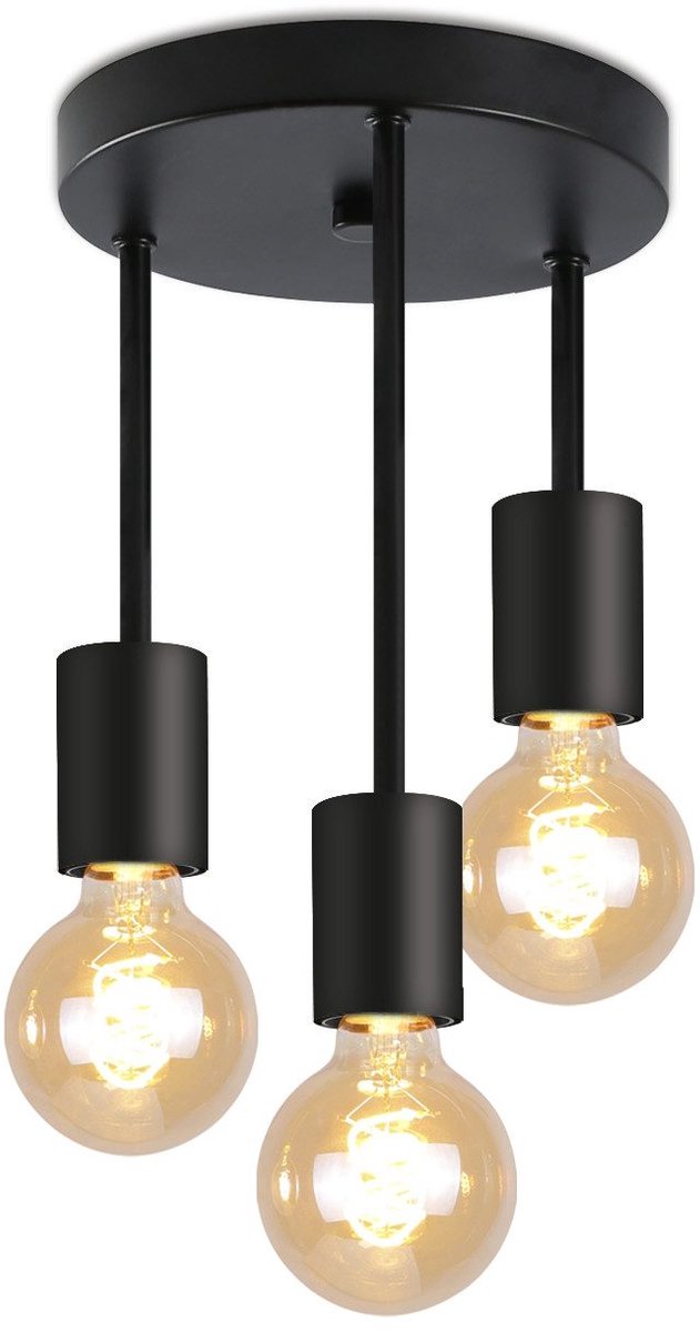 NETTLIFE Plafondspots - E27 fitting - zwart - ⌀ 18cm - vintage plafondlamp - 3-spots-excl. lichtbron