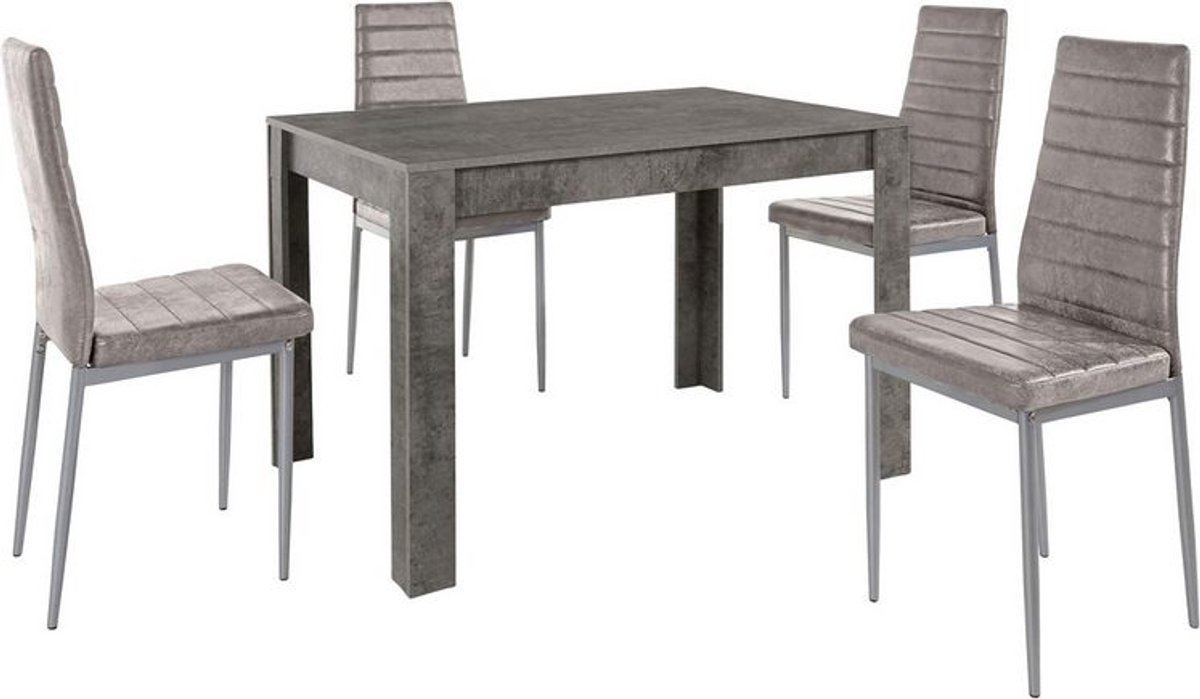 Notio Living Lynn & Kate - Set van Eettafel 120x80cm met 4 Stoelen Lichtgrijs