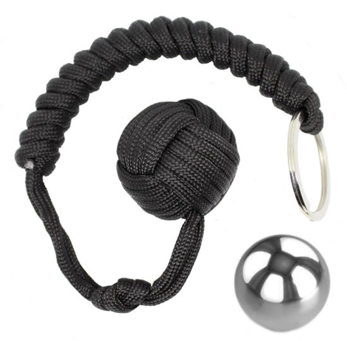 FA-VE Apenvuist Sleutelhanger – Paracord Tool – Outdoor sleutelhanger - Met RVS Kogel – 24 cm – Zwart