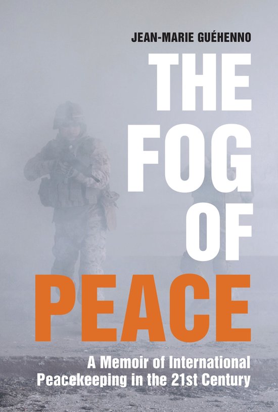 Boekomslag 'The Fog of Peace' met twee soldaten in de mist. Tekst: 'The Fog of Peace - A Memoir of International Peacekeeping in the 21st Century'.